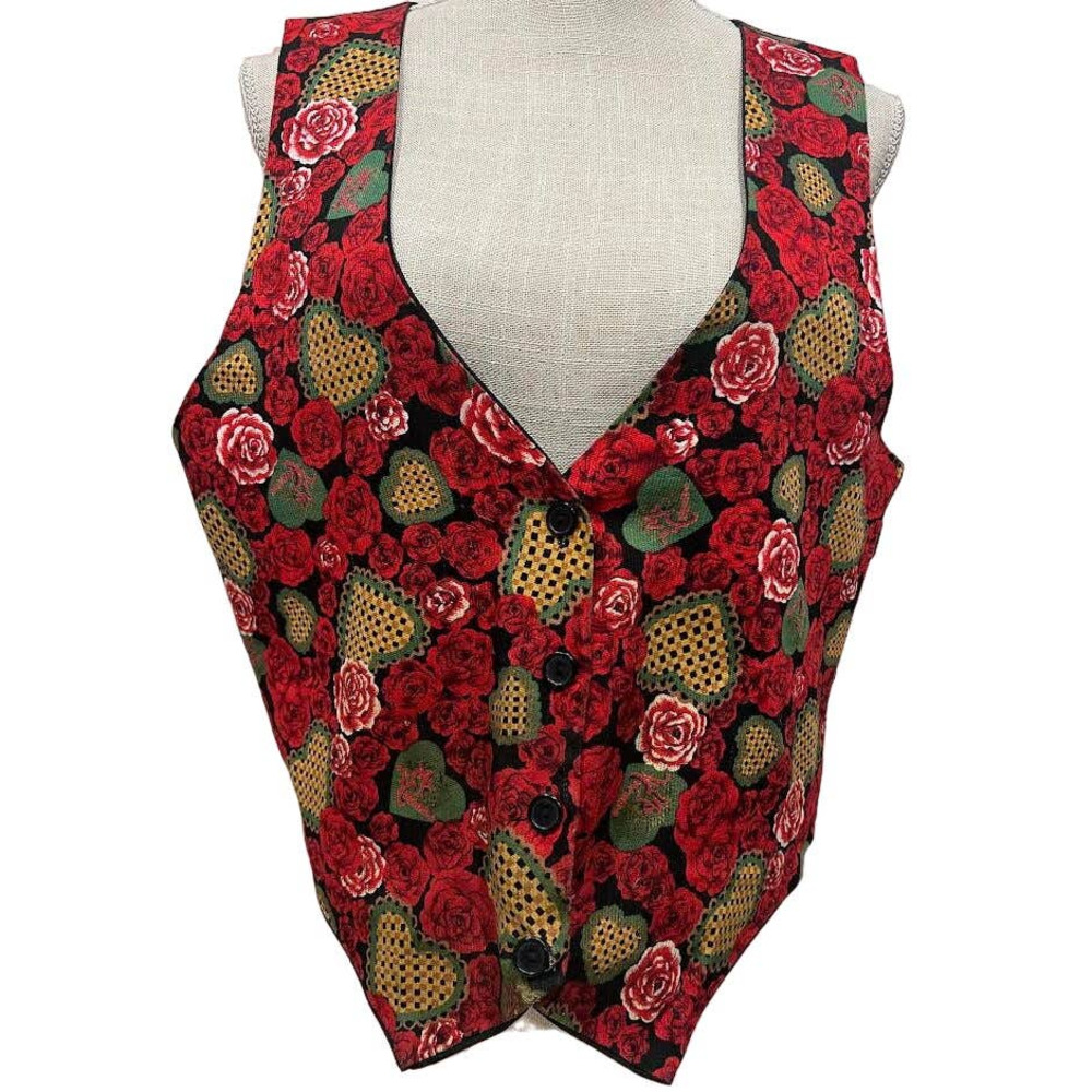 Vintage Women Valentines Floral Print Vest Size Large